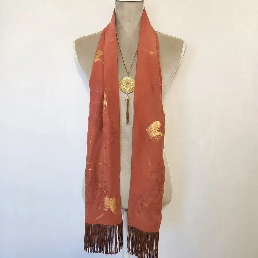 Arlanda Designs Inc Women's Multi-Color Abstract Print Fringe 100% Silk Scarf
